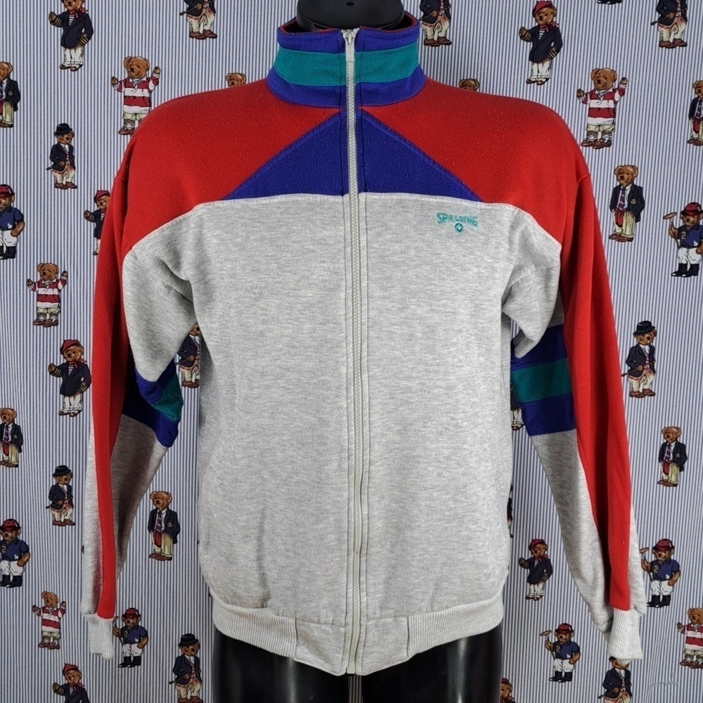 Vintage Spalding Sport full zip colorblock Med grey fleece lightweight jacket